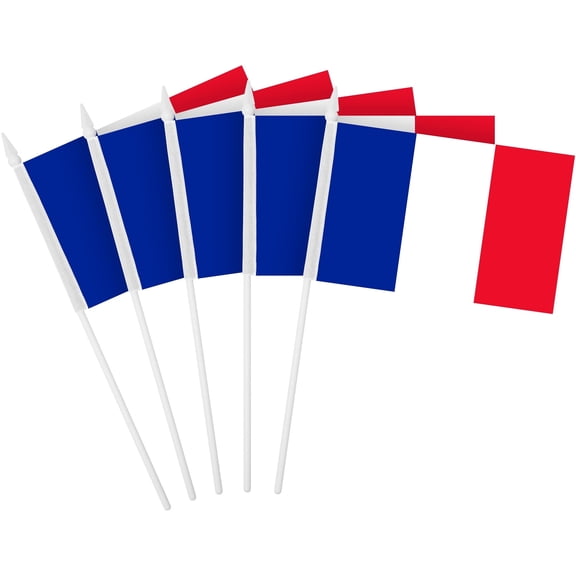 G128 Small Flag on Sticks, 4x6 In, Mini France Handheld Printed 150D Polyesters Sports, 250th Anniversary, 12 Pack