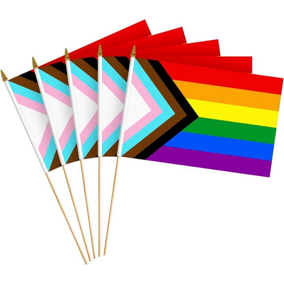 G128 Small Flag on Sticks, 8x12 In, Mini LGBT Handheld 150D Polyesters Sports, 250th Anniversary, 12 Pack