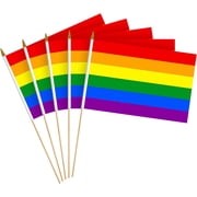G128 Small Flag on Sticks, 8x12 In, Mini LGBT Rainbow Pride Handheld 150D Polyesters Sports, 250th Anniversary, 12 Pack