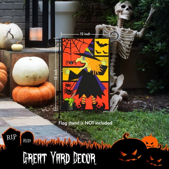 G128 Double-Sided Witch Halloween Garden Flag 12"x18" Outdoor Yard Flag for Porch or Lawn