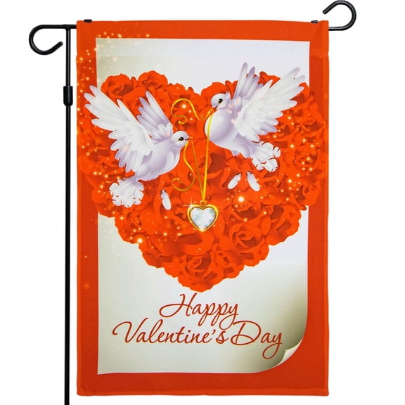 G128-12" x 18" Valentines Day Garden Flag In Stock for Outdoor, Doves in Love, Small Outdoor Flag