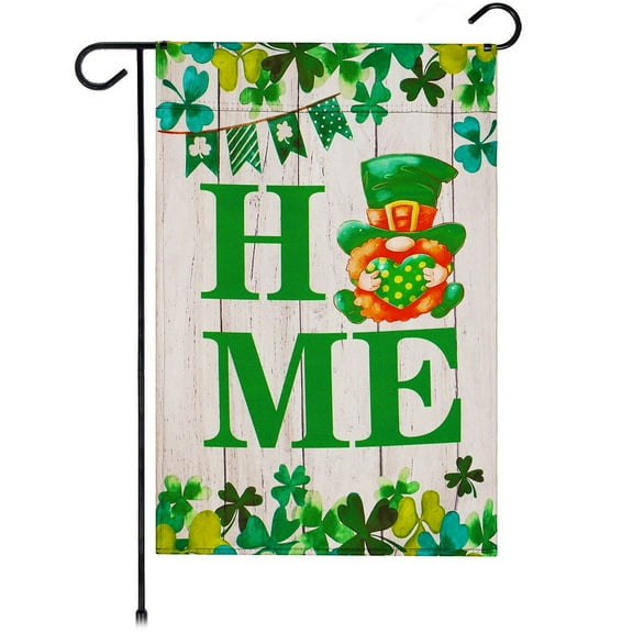 G128-12"x18" Double-Sided Happy St. Patrick's Day Garden Flag Gnome with Green Heart Blockout Fabric
