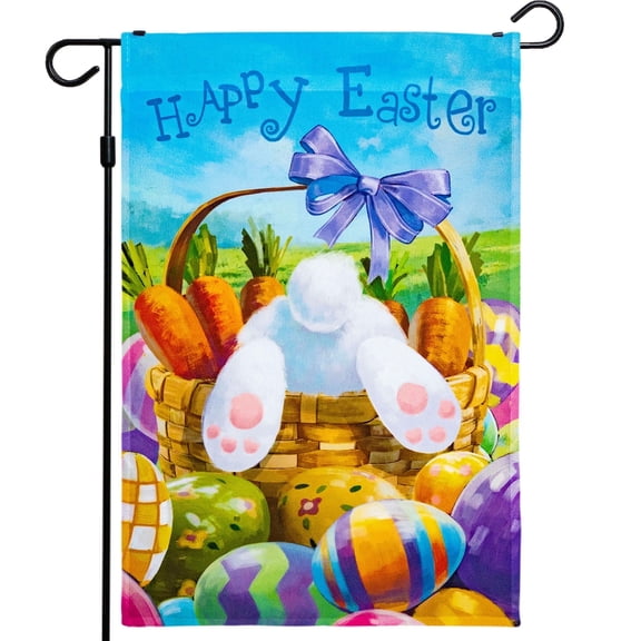 G128 Easter Garden Flags 12"x18" for Outside Outdoor Banner Carrots Colorful Eggs Bunny in Basket