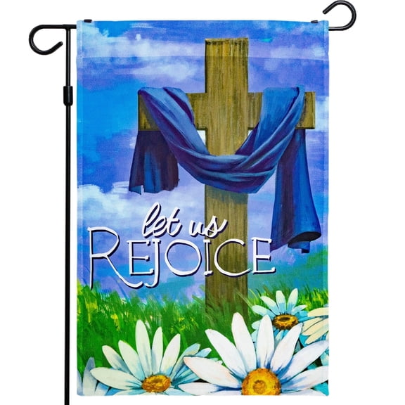 G128 Garden Flags Easter 12"x18" for Outdoor Let Us Rejoice Christian Religious Cross Seasonal Flag