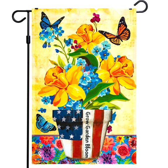 G128 Spring Garden Flag 12"x18 for Outside Flower Pot with Butterflies, Outdoor Decoration