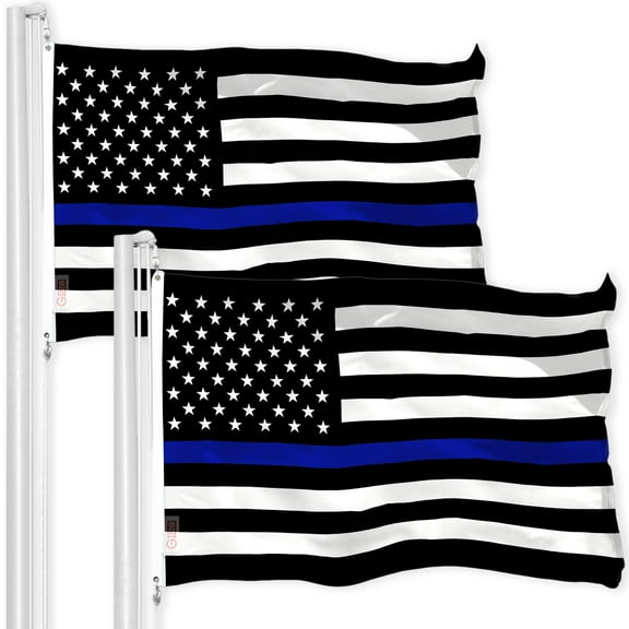 G128 - 2 PACK Thin Blue Line Police Law Enforcement Support USA Flag 3'X5' 150D