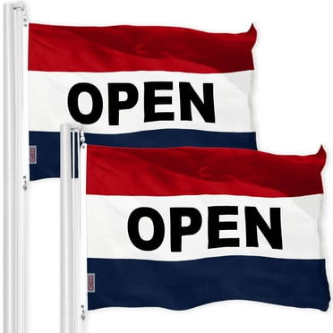 G128 - 2 PACK of Open Flag 3x5ft Printed on Brass Grommets 150D Polyester Material