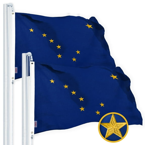 G128 2 Pack: Alaska AK State Flag | 2x3 Ft | StormFlyer Series Embroidered 220GSM Spun Polyester | Embroidered Design, Indoor/Outdoor, Brass Grommets, Heavy Duty, All Weather