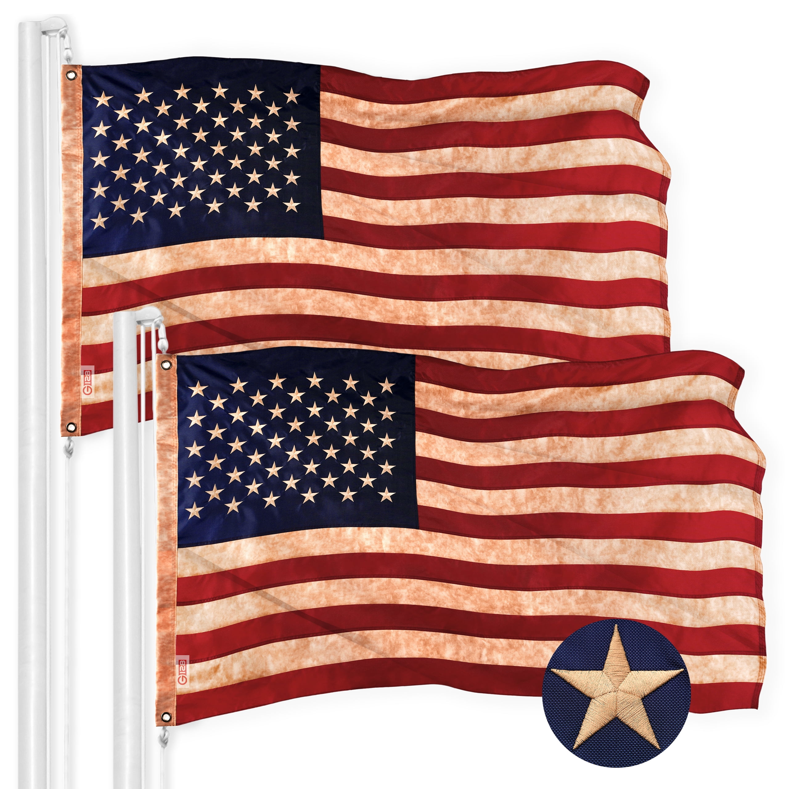 G128 - 2 Pack: American US USA Tea Stained Flag 2.5x4FT Embroidered Polyester