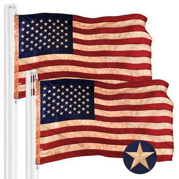 G128 - 2 Pack: American US USA Tea Stained Flag 2.5x4FT Embroidered Polyester