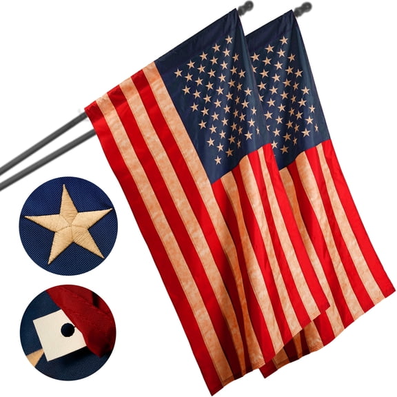 G128 - 2 Pack: American US USA Tea Stained Pole Sleeve Flag 1x1.5FT Embroidered Polyester