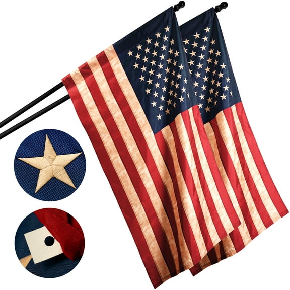 G128 - 2 Pack: American US USA Tea Stained Pole Sleeve Flag 2.5x4FT Embroidered Polyester