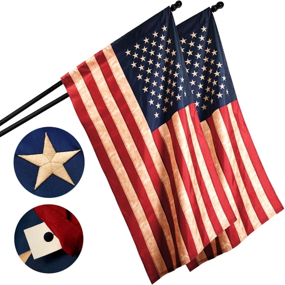 G128 - 2 Pack: American US USA Tea Stained Pole Sleeve Flag 3x5FT Embroidered Polyester