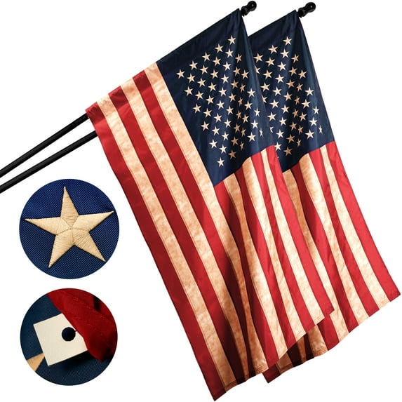 G128 - 2 Pack: American US USA Tea Stained Pole Sleeve Flag 3x5FT Embroidered Polyester