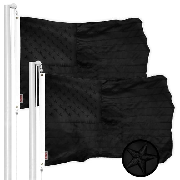 G128 2 Pack: American USA All Black Flag | 4x6 Ft | ToughWeave Series Embroidered 210D Polyester | Embroidered Stars, Sewn Stripes, Indoor/Outdoor, Vibrant Colors, Brass Grommets