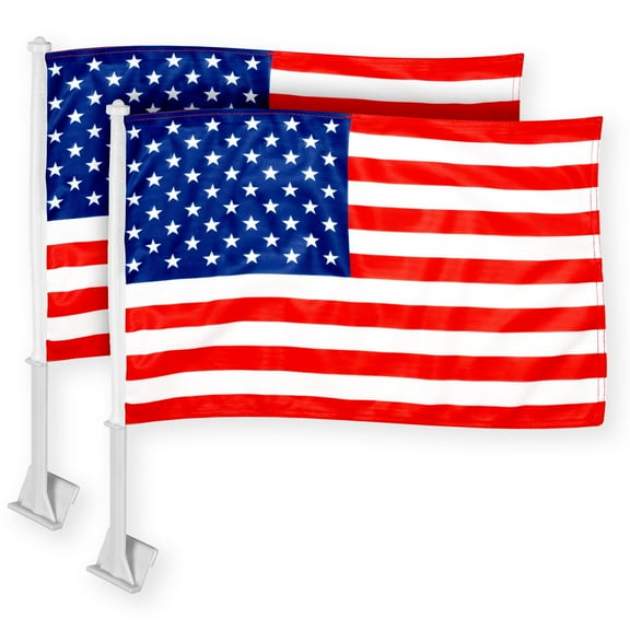 G128 2 Pack: American USA Car Flag | 11x17 In | Double LiteWeave Pro Series Double Sided Printed 150D Polyester | Flagpole Included | Perfect for Festival Celebrations, Parades