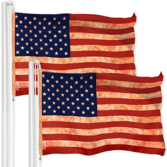G128 2 Pack: American USA Tea-Stained Flag | 3x5 Ft | LiteWeave Pro Series Printed 300D Polyester | Indoor/Outdoor, Vibrant Colors, Brass Grommets, Thicker and More Durable Than 100D 75D Polyester