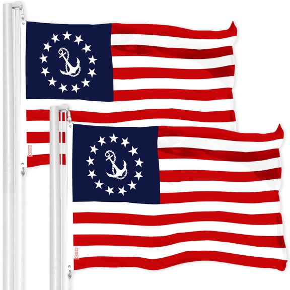 G128 2 Pack: American USA Yacht Ensign Flag | 3x5 Ft | LiteWeave Pro Series Printed 150D Poly | Nautical Flag, Indoor/Outdoor, Vibrant Colors, Brass Grommets, Thicker and More Durable Than 100D 75D