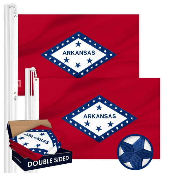 G128 2 Pack: Arkansas AR State Flag | 3x5 Ft | Double ToughWeave Series Double Sided Embroidered 210D Polyester | Embroidered Design, Indoor/Outdoor, Brass Grommets, Heavy Duty, 2-ply