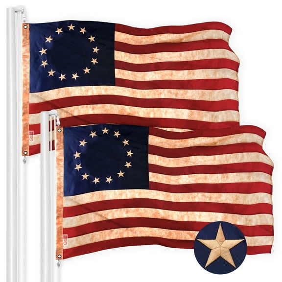 G128 - 2 Pack: Betsy Ross Tea Stained Flag 2x3FT Embroidered Polyester