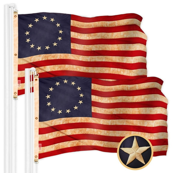 G128 2 Pack: Betsy Ross Tea-Stained Flag | 5x8 Ft | ToughWeave Pro Series Embroidered 420D Polyester | Historical Flag, Embroidered Design, Indoor/Outdoor, Brass Grommets, High Quality
