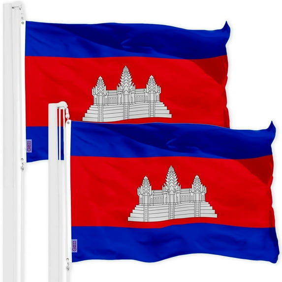 G128 2 Pack: Cambodia Cambodian Flag | 3x5 Ft | LiteWeave Pro Series Printed 150D Polyester | Country Flag, Indoor/Outdoor, Vibrant Colors, Brass Grommets, Thicker and More Durable Than 100D 75D Poly