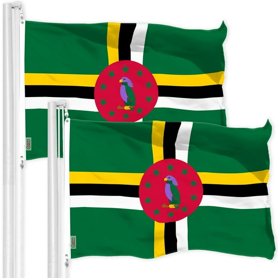 G128 2 Pack: Dominica Dominican Flag | 3x5 Ft | LiteWeave Pro Series Printed 150D Polyester | Country Flag, Indoor/Outdoor, Vibrant Colors, Brass Grommets, Thicker and More Durable Than 100D 75D Poly