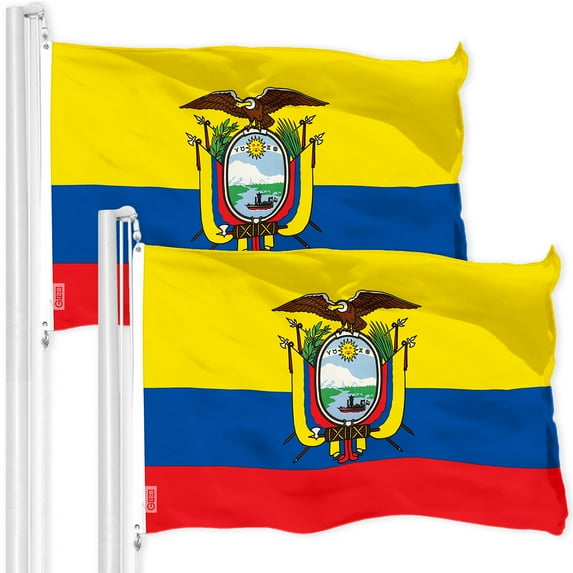 G128 2 Pack: Ecuador Ecuadorian Flag | 3x5 Ft | LiteWeave Pro Series Printed 150D Polyester | Country Flag, Indoor/Outdoor, Vibrant Colors, Brass Grommets, Thicker and More Durable Than 100D 75D Poly