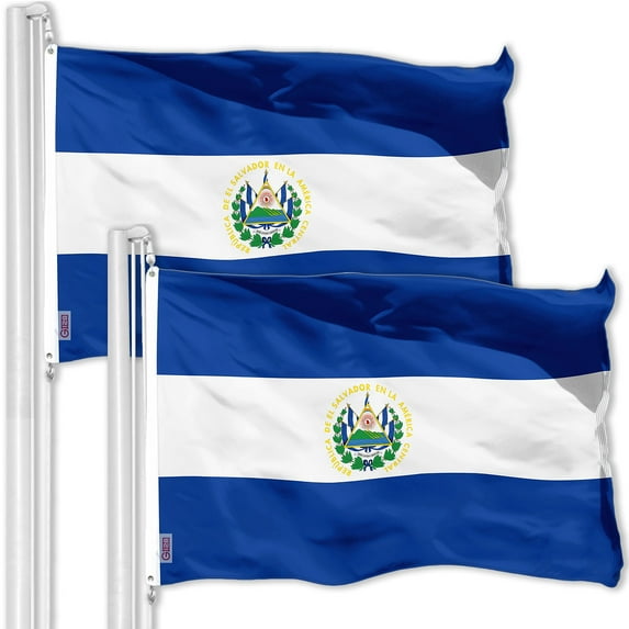 G128 2 Pack: El Salvador El Salvadoran Flag | 3x5 Ft | LiteWeave Pro Series Printed 150D Polyester | Country Flag, Vibrant Colors, Brass Grommets, Thicker and More Durable Than 100D 75D Polyester