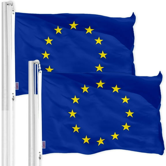 G128 2 Pack: European Union Flag | 3x5 Ft | LiteWeave Pro Series Printed 150D Polyester | Country Flag, Indoor/Outdoor, Vibrant Colors, Brass Grommets, Thicker and More Durable Than 100D 75D Polyester