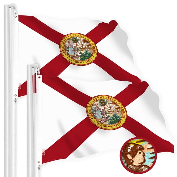 G128 2 Pack: Florida FL State Flag | 3x5 Ft | StormFlyer Series Embroidered 220GSM Spun Polyester | Embroidered Design, Indoor/Outdoor, Brass Grommets, Heavy Duty, All Weather