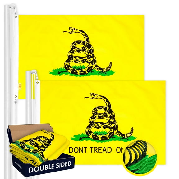 G128 2 Pack: Gadsden Don't Tread On Me Flag | 1x1.5 Ft | Double ToughWeave Series Double Sided Embroidered 210D | Historical Flag, Embroidered Design, Indoor/Outdoor, Brass Grommets, Heavy Duty, 3-ply