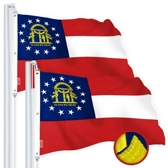 G128 2 Pack: Georgia GA State Flag | 6x10 Ft | StormFlyer Series Embroidered 220GSM Spun Polyester | Embroidered Design, Indoor/Outdoor, Brass Grommets, Heavy Duty, All Weather