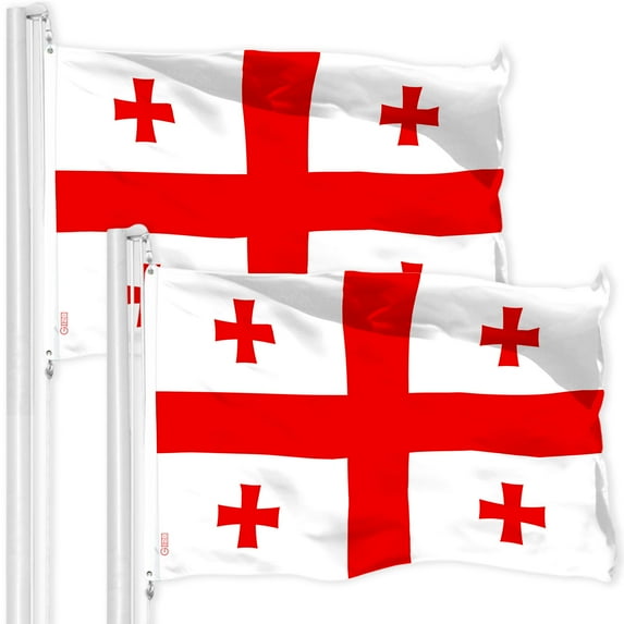 G128 2 Pack: Georgia Georgian Flag | 3x5 Ft | LiteWeave Pro Series Printed 150D Polyester | Country Flag, Indoor/Outdoor, Vibrant Colors, Brass Grommets