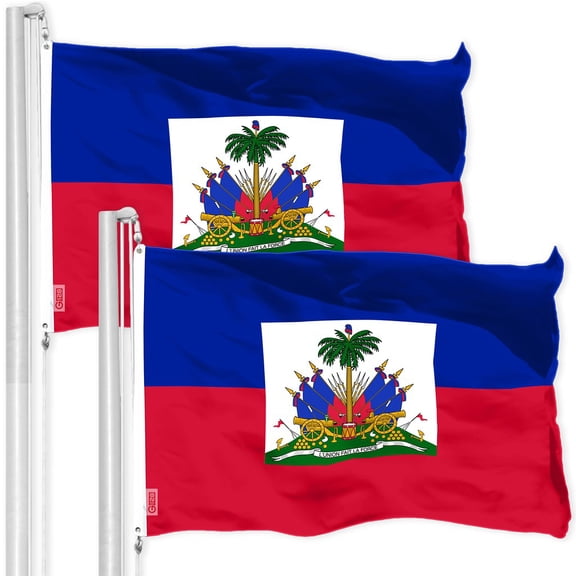 G128 2 Pack: Haiti Haitian Flag | 3x5 Ft | LiteWeave Pro Series Printed 150D Polyester | Country Flag, Indoor/Outdoor, Vibrant Colors, Brass Grommets, Thicker and More Durable Than 100D 75D Polyester