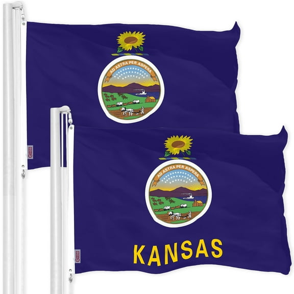 G128 2 Pack: Kansas KS State Flag | 3x5 Ft | Printed 300D Polyester - Indoor/Outdoor, Vibrant Colors, Brass Grommets, Quality Polyester, Much Thicker More Durable Than 100D 75D Polyester