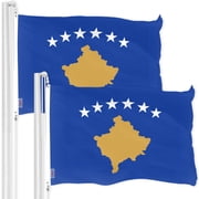 G128 2 Pack Kosovo Kosovar Flag | 3x5 Ft | Printed 150D Polyester - Indoor/Outdoor, Vibrant Colors, Brass Grommets, Quality Polyester, Much Thicker More Durable Than 100D 75D Polyester