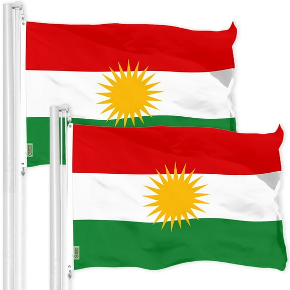 G128 2 Pack: Kurdistan Region Flag | 3x5 Ft | LiteWeave Pro Series Printed 150D Polyester | Country Flag, Indoor/Outdoor, Vibrant Colors, Brass Grommets, Thicker and More Durable Than 100D 75D Poly