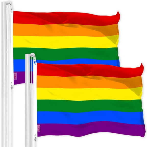 G128 2 Pack: LGBT Rainbow Pride Flag | 3x5 Ft | LiteWeave Pro Series Printed 150D Polyester | Indoor/Outdoor, Vibrant Colors, Brass Grommets, Thicker and More Durable Than 100D 75D Polyester