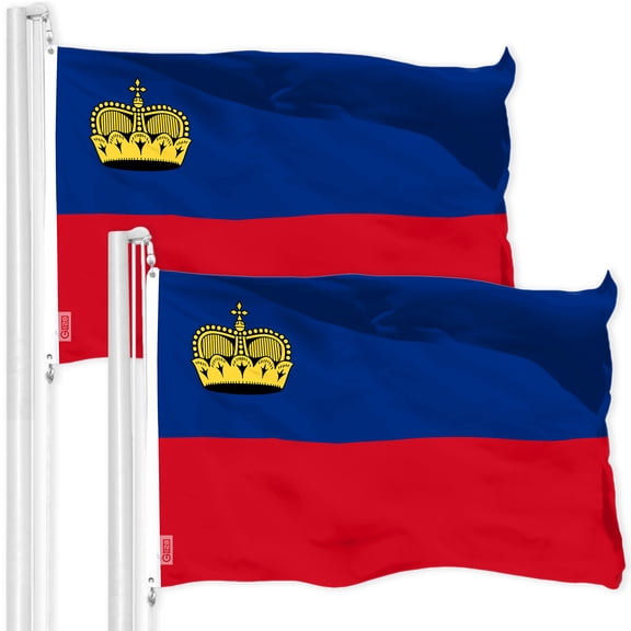 G128 2 Pack: Liechtenstein Liechtensteiner Flag | 3x5 Ft | LiteWeave Pro Series Printed 150D Poly | Country Flag, Indoor/Outdoor, Vibrant Colors, Brass Grommets, Thicker and More Durable Than 100D 75D