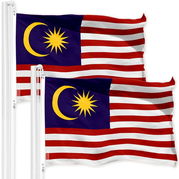 G128 2 Pack: Malaysia Malaysian Flag | 3x5 Ft | LiteWeave Pro Series Printed 150D Polyester | Country Flag, Indoor/Outdoor, Vibrant Colors, Brass Grommets, Thicker and More Durable Than 100D 75D Poly