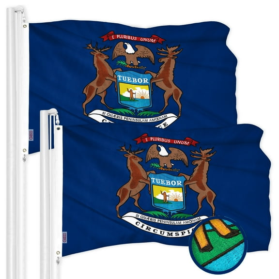 G128 2 Pack: Michigan MI State Flag | 3x5 Ft | ToughWeave Series Embroidered 300D Polyester | Embroidered Design, Indoor/Outdoor, Brass Grommets
