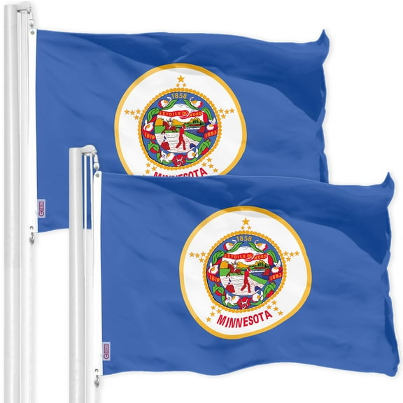G128 2 Pack: Minnesota MN State Flag | 3x5 Ft | Printed 150D Polyester - Indoor/Outdoor, Vibrant Colors, Brass Grommets, Quality Polyester, Much Thicker More Durable Than 100D 75D Polyester