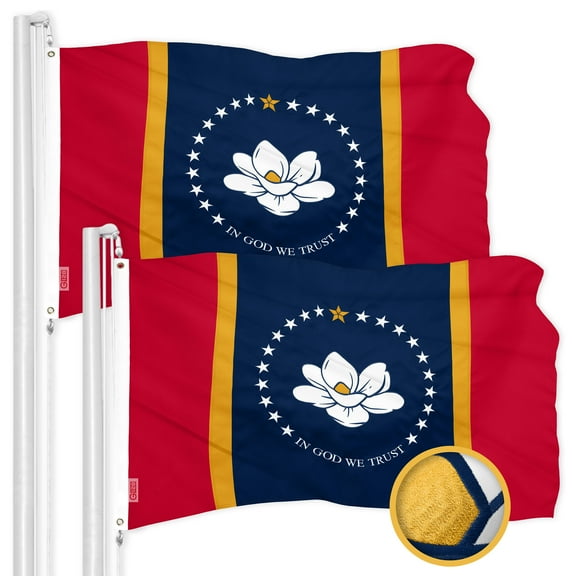 G128 2 Pack: Mississippi 2020 MS State Flag | 3x5 Ft | ToughWeave Series Embroidered 300D Polyester | Embroidered Design, Indoor/Outdoor, Brass Grommets