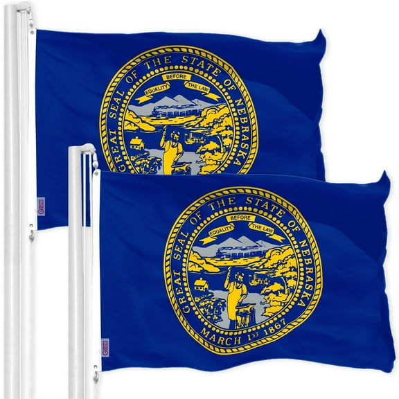 G128 2 Pack: Nebraska NE State Flag | 3x5 Ft | Printed 150D Polyester - Indoor/Outdoor, Vibrant Colors, Brass Grommets, Quality Polyester, Much Thicker More Durable Than 100D 75D Polyester