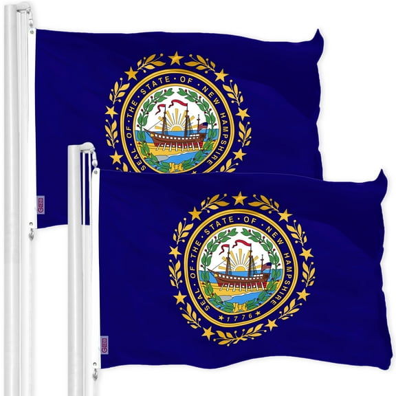 G128 2 Pack: New Hampshire NH State Flag | 3x5 Ft | Printed 150D Polyester - Indoor/Outdoor, Vibrant Colors, Brass Grommets, Quality Polyester, Much Thicker More Durable Than 100D 75D Polyester