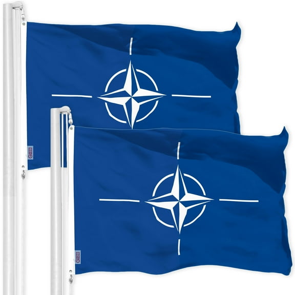 G128 2 Pack: North Atlantic Treaty Org NATO Flag | 3x5 Ft | LiteWeave Pro Series Printed 150D Polyester | Indoor/Outdoor, Vibrant Colors, Brass Grommets, Thicker and More Durable Than 100D 75D Poly