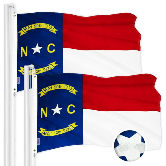 G128 2 Pack: North Carolina State Flag | 1x1.5 Ft | ToughWeave Series Embroidered 300D Polyester | Embroidered Design, Indoor/Outdoor, Brass Grommets