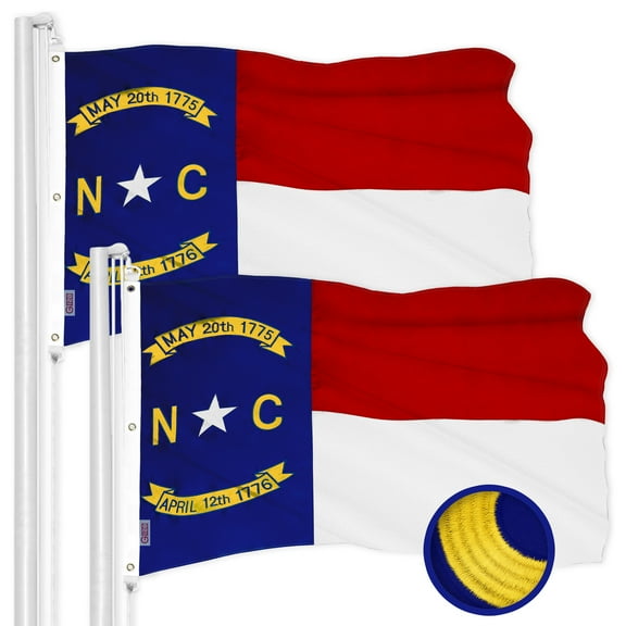 G128 2 Pack: North Carolina State Flag | 5x8 Ft | ToughWeave Series Embroidered 600D Polyester | Embroidered Design, Indoor/Outdoor, Brass Grommets