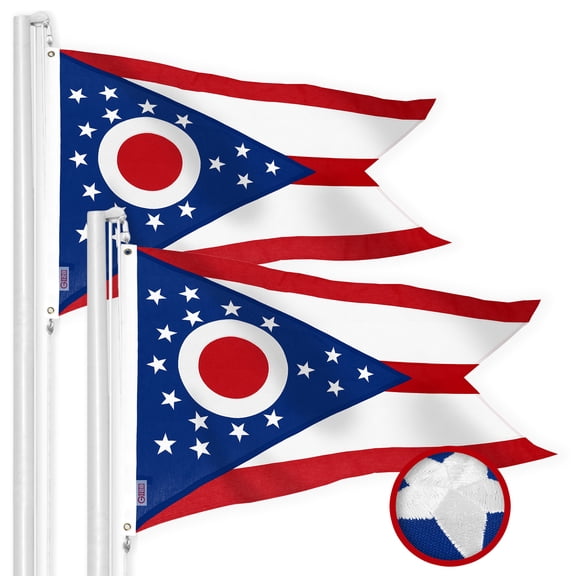 G128 2 Pack: Ohio OH State Flag | 2x3 Ft | StormFlyer Series Embroidered 220GSM Spun Polyester | Embroidered Design, Indoor/Outdoor, Brass Grommets, Heavy Duty, All Weather